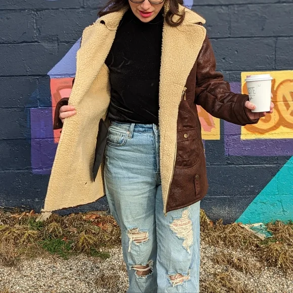 Faux Leather Jacket with Sherpa Liner - Picture 3 of 6